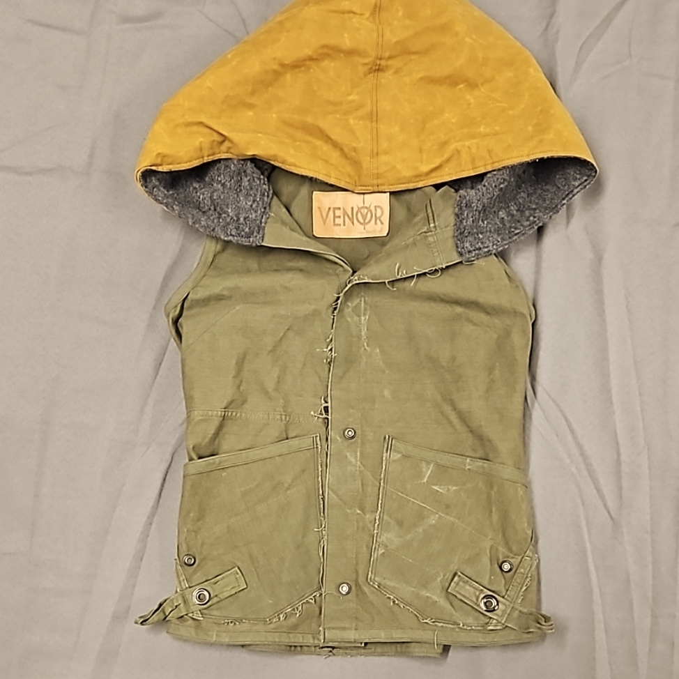Olive Green Hooded Vest With Mustard Hood
